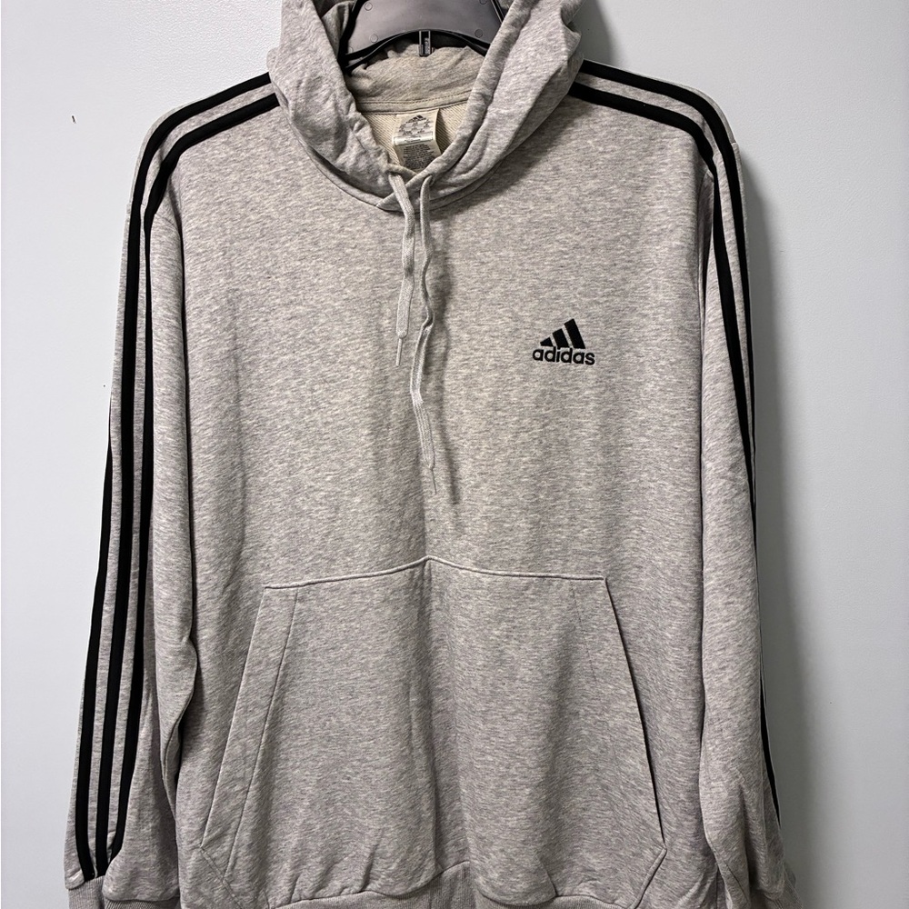 Adidas Gray Hoodie with Black Stripes French Terry 2XL